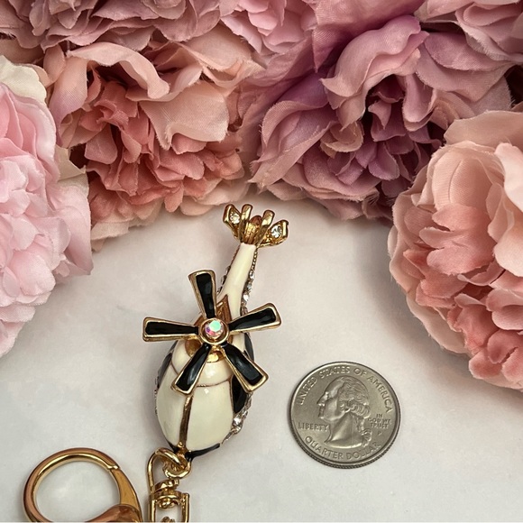 Whimsical Black and White Crystal Helicopter Keychain Charm - Picture 12 of 16